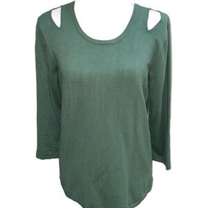 Chelsea & Theodore Ivy Green Sweater Long Sleeve Cutouts Size Medium